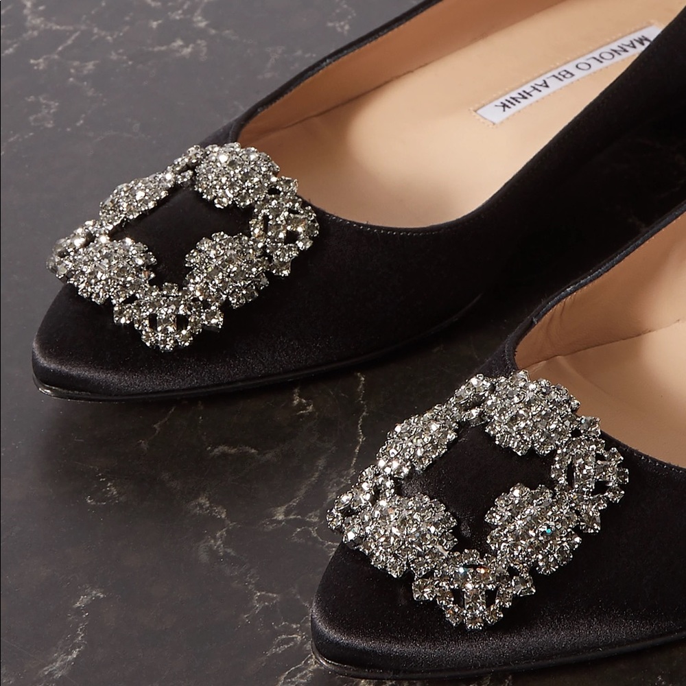 Manolo Blahnik Hangisi embellished satin point-toe flats 🖤